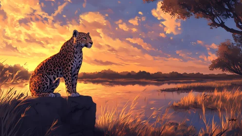 Leopard at Sunset. Golden Hour Wildlife Moment.