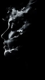 Whispering smoke gently traces the calm profile of a face