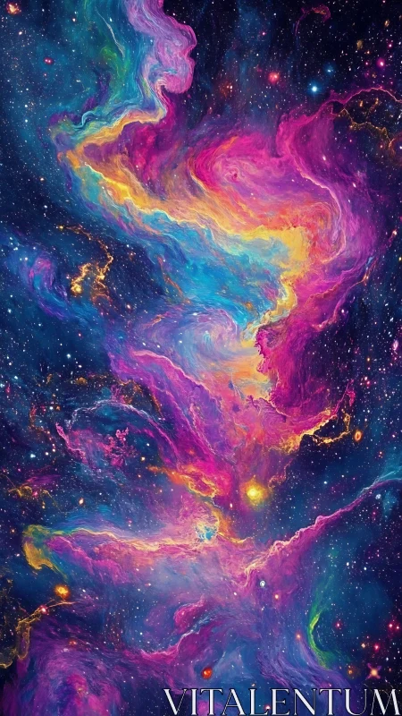 Multicolor emission nebula swirl with dense stellar field backdrop