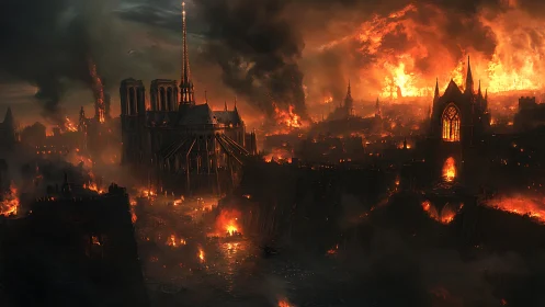 Medieval Paris Engulfed in Apocalyptic Flames