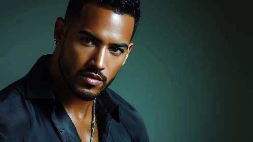 Stylized portrait of confident man under moody studio light