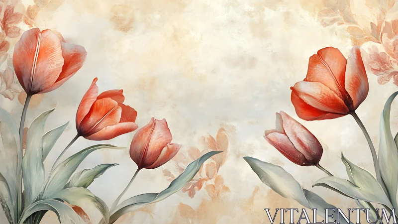 Red tulip floral study with soft bokeh background gradient