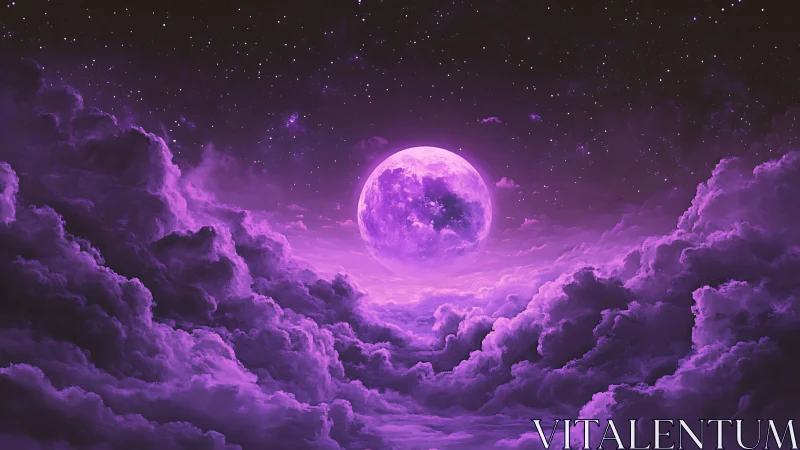 Lavender moonrise sailing above star-swept, dreaming clouds.