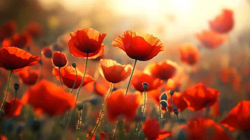 Red Poppies in Backlighting - Field Study