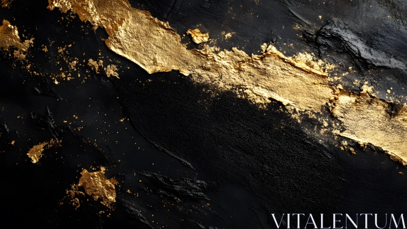 Abstract black texture with gold foil streaks, elegant modern art.