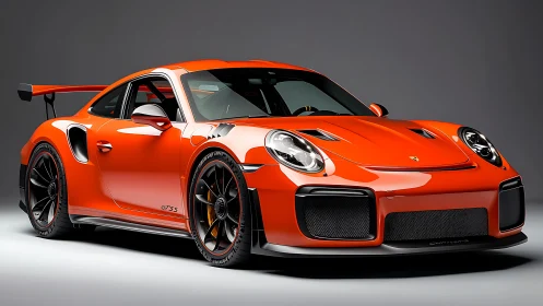 High-detail orange track-focused sports coupe studio render