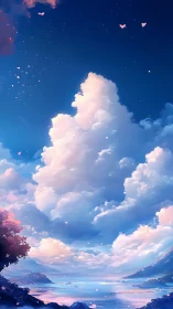 Celestial coastal clouds over pastel sea horizon at dusk.