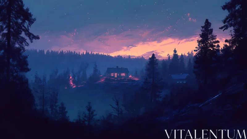 Cabin Nestled Where Twilight Bleeds Into Winter Silence