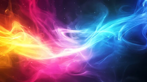 Chromatic energy streams weave across a dark cosmic field