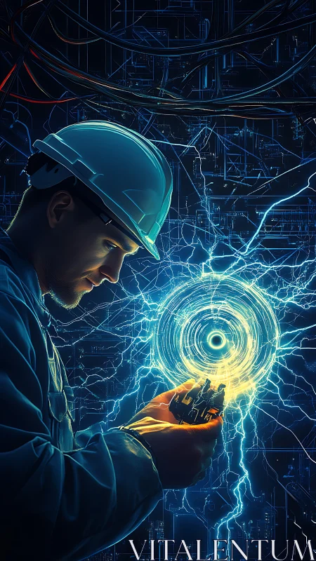 Engineer harnesses glowing energy core in electrified nexus