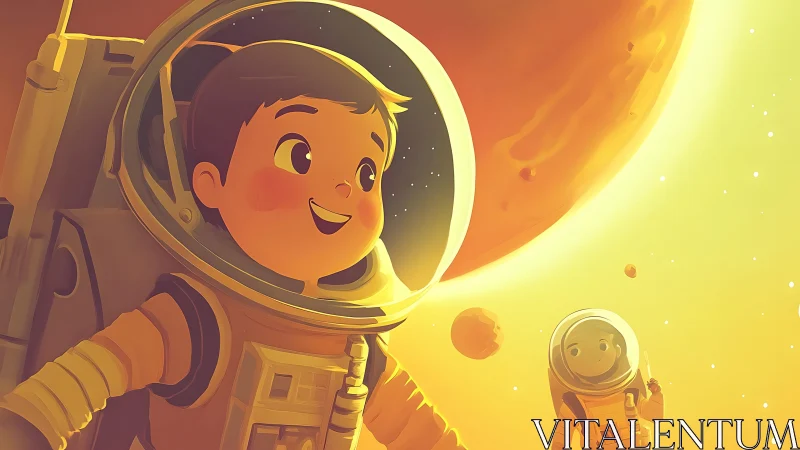 Bright-eyed young astronauts share a joyful spacewalk moment