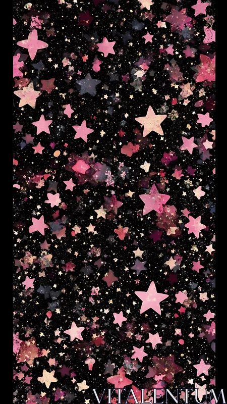 Pink star pattern on black space-like speckled background.