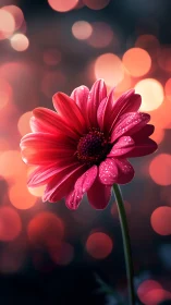 Neon dusk daisy sipping stardust in blurred bokeh night.