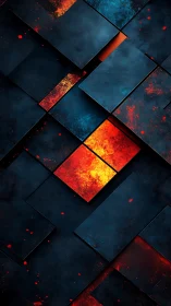 Layered geometric panels with molten core illumination design.