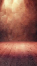 Wooden floor extends into blurred, warmly lit backdrop