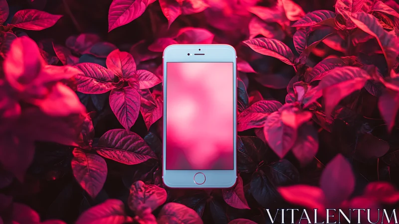 White iPhone Against Neon Pink Foliage.