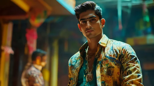 Photorealistic urban portrait with cinematic depth and color grading.