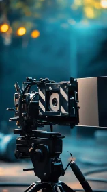 Cinematography camera rig with matte box isolated in shallow depth