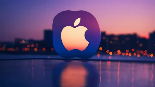 Apple Logo Set Against Urban Twilight Environment