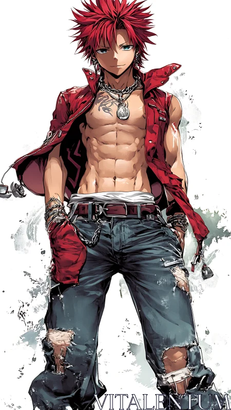 Confident red haired rebel standing with relaxed bold energy.