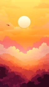 Sunball over sherbet forests in a cotton-candy sky.