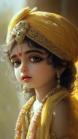 Digital painting portrait of divine child in golden regalia.