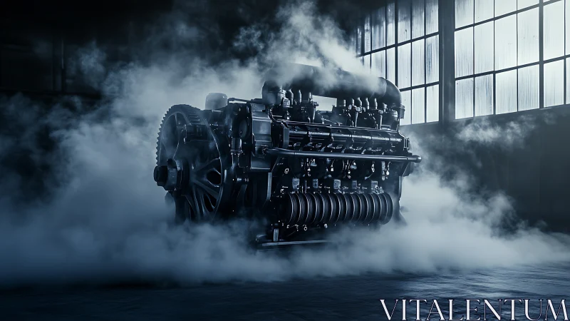 Steam-kissed engine prowls a shadowy workshop like thunder