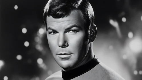 Monochrome close-up portrait with cinematic bokeh lighting