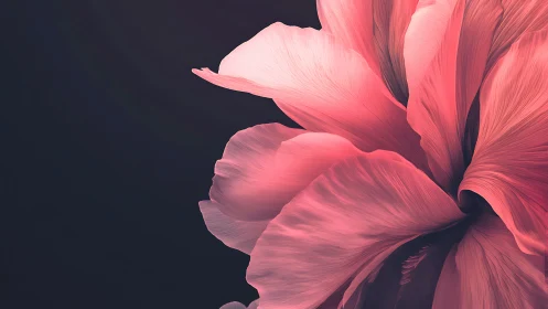 Coral Pink Flower Petals Against Dark Background.