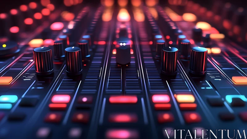 RGB backlit digital audio mixer with illuminated rotary controls.