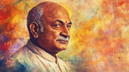 Portrait of older man in profile against textured colors.