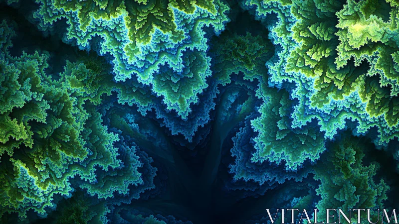 Fractal foliage vortex in luminous teal and emerald gradients.