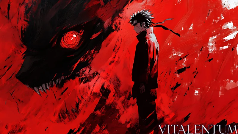 Hostile chakra apparition encircling lone shinobi silhouette.