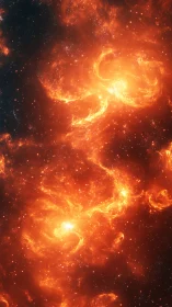 Fiery twin nebulas swirl in a deep cosmic starfield glow