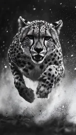 Cheetah Charging Through Snow in High-Speed Motion.