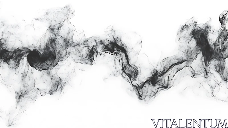 Monochrome fractal smoke wave traces fluid motion across white