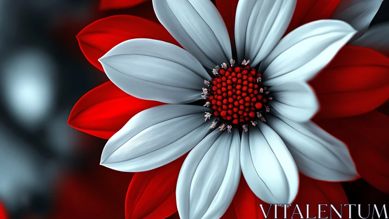 White and Red Flower with Vivid Red Center
