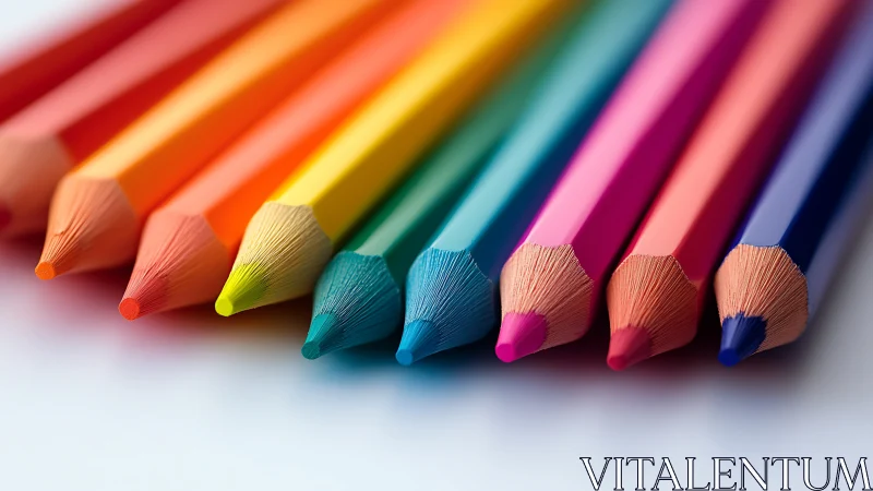 Vibrant colored pencils lie in a neat row, ready for creativity