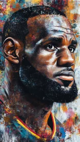 Bold, expressive basketball portrait glowing with fierce focus.