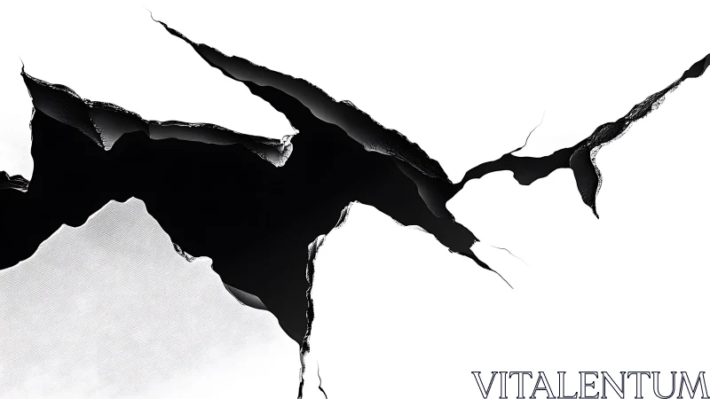 High contrast torn paper fissures expose irregular black void