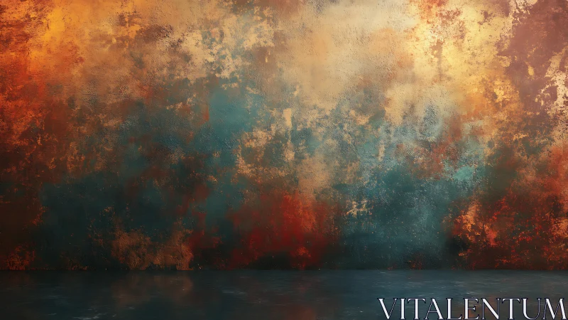 Stormlit rust wall where teal mist and ember light collide.