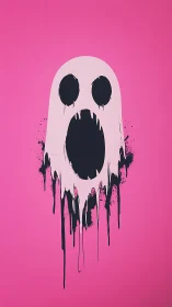 Dripping spectral glyph on magenta ground in flat vector paint.