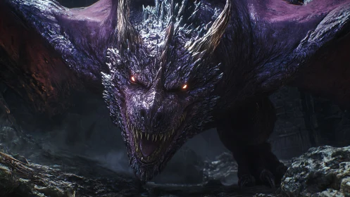 Volumetric-lit obsidian dragon in aggressive forward lunge pose.