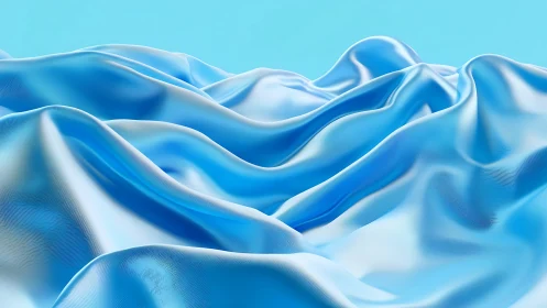 Blue synthetic fabric folds form smooth abstract landscape