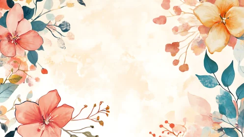 Watercolor Florals Frame with Warm Tones and Botanical Details.