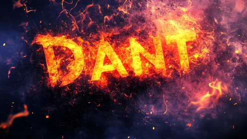 Luminous typographic composition rendered in incandescent fire effect