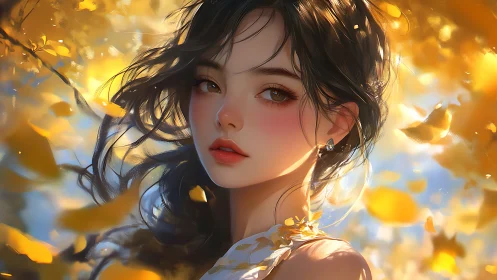 Golden autumn breeze around a softly glowing portrait.