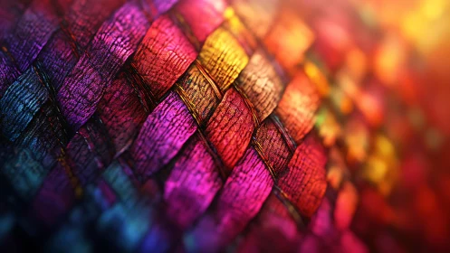 Interlaced iridescent fibers form a luminous woven macro surface