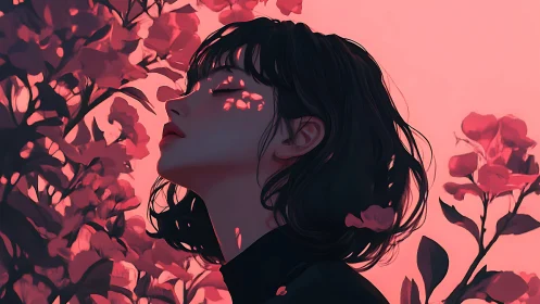 Petaled shadows breathe softly across her quiet bloom