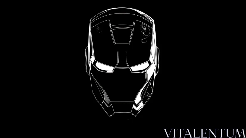 Minimalist armored helmet outline on deep black field.